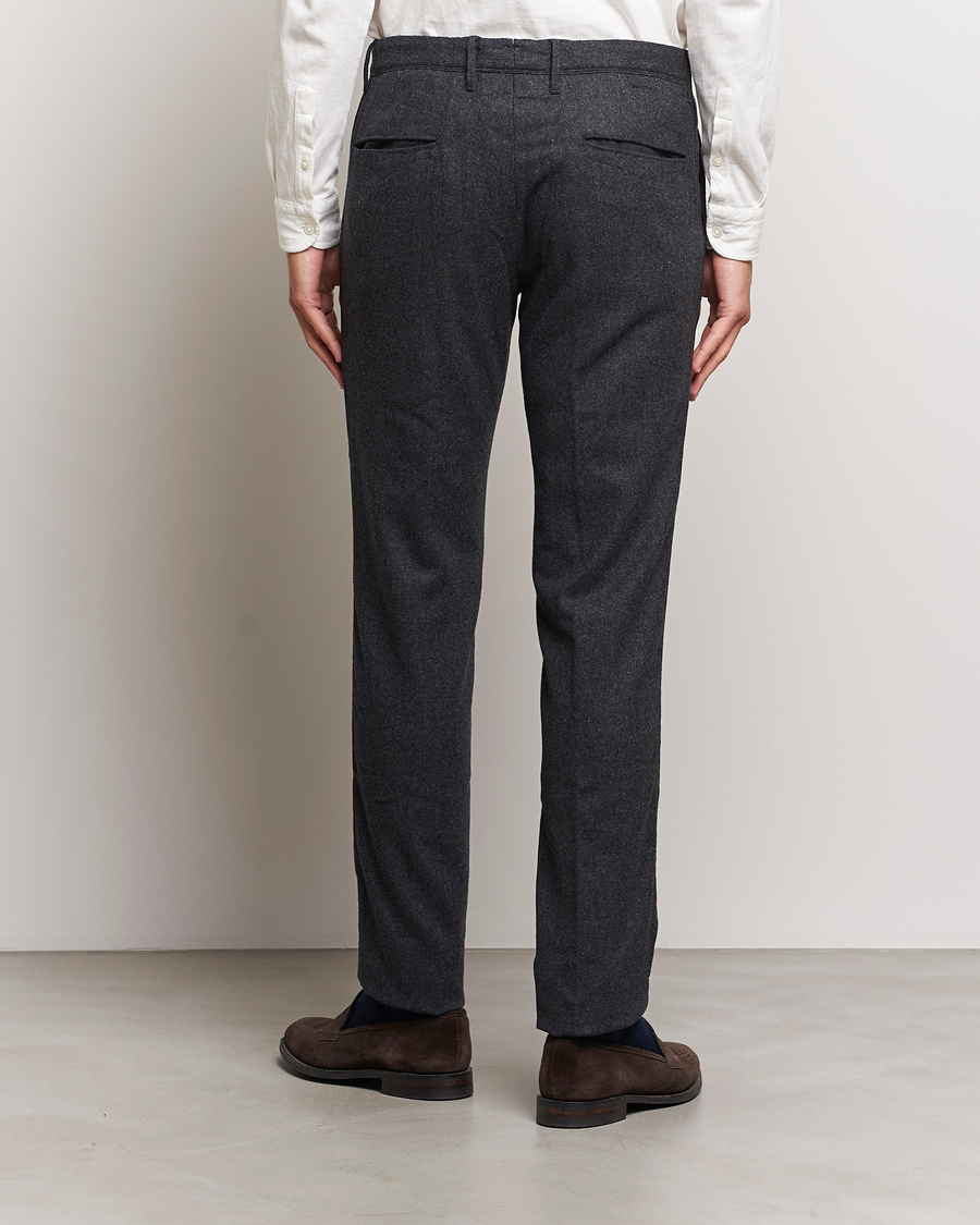 Men | Trousers | Incotex | Slim Fit Washed Flannel Stretch Slacks Dark Grey