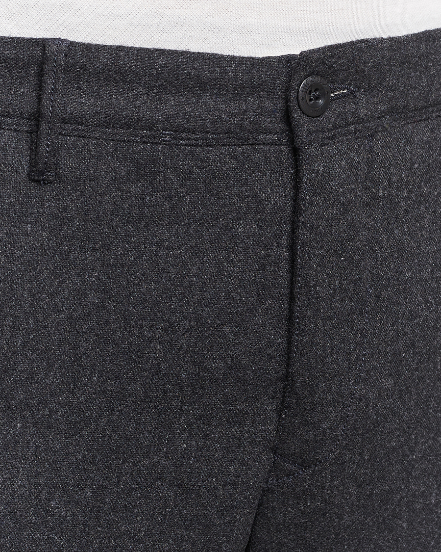 Men | Trousers | Incotex | Slim Fit Washed Flannel Stretch Slacks Dark Grey