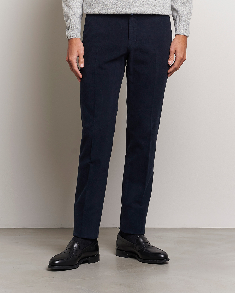 Men | Slowear | Incotex | Slim Fit Luxury Moleskine Trousers Navy