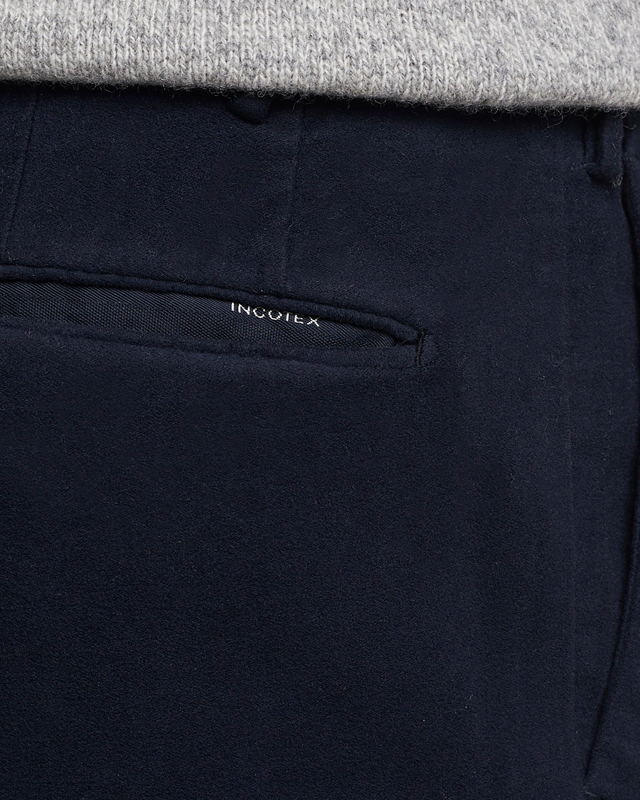 Men | Trousers | Incotex | Slim Fit Luxury Moleskine Trousers Navy