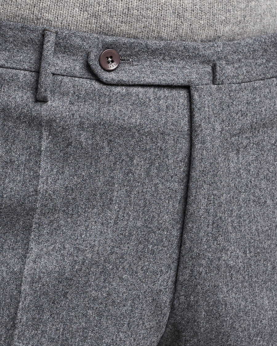 Men | Trousers | Incotex | Slim Fit Carded Flannel Trousers Grey Melange