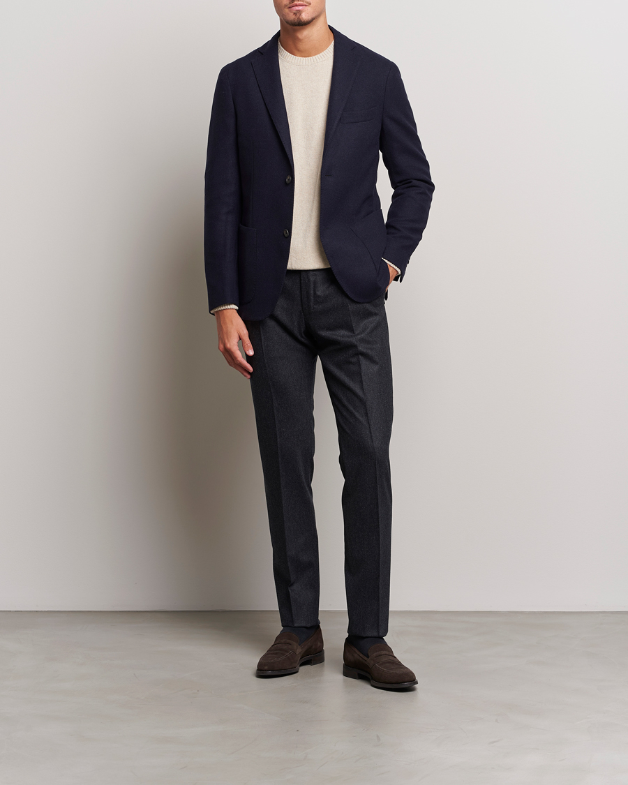 Men | Trousers | Incotex | Slim Fit Carded Flannel Trousers Dark Grey