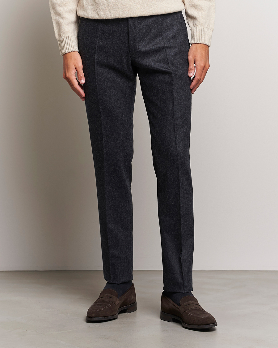 Incotex Slim Fit Carded Flannel Trousers Dark Grey at CareOfCarl.com
