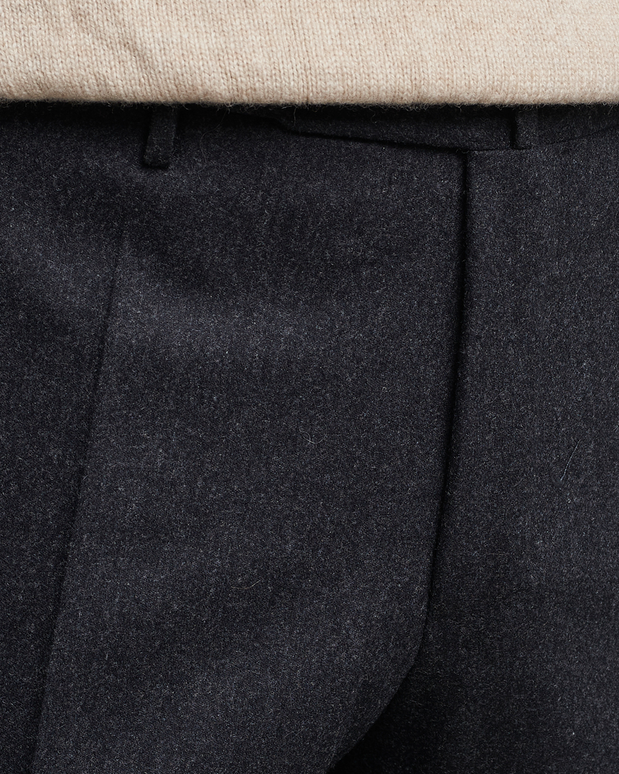 Men | Trousers | Incotex | Slim Fit Carded Flannel Trousers Dark Grey
