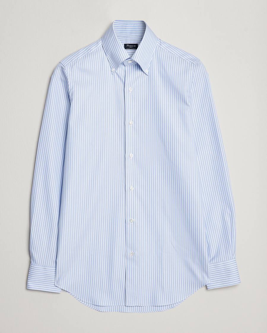 Men | Shirts | Finamore Napoli | Milano Slim Oxford Button Down Shirt Blue Stripe