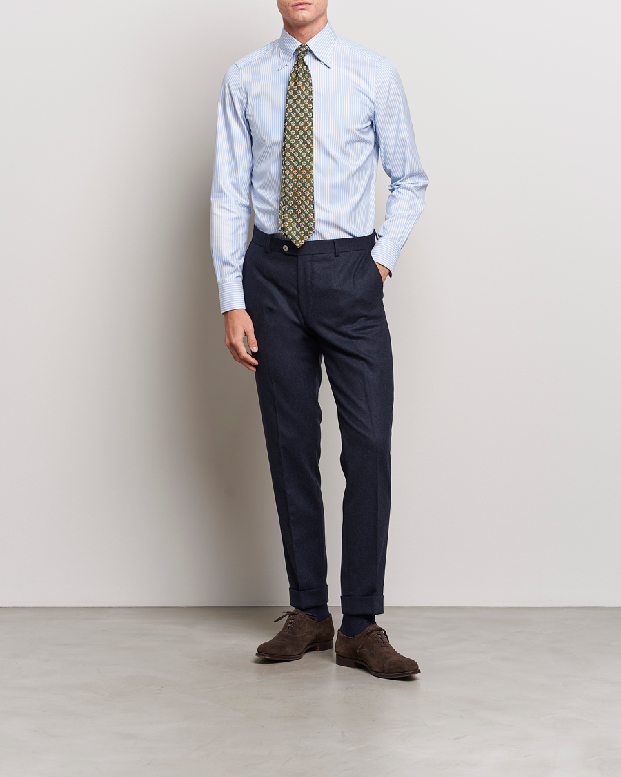 Men | Shirts | Finamore Napoli | Milano Slim Oxford Button Down Shirt Blue Stripe