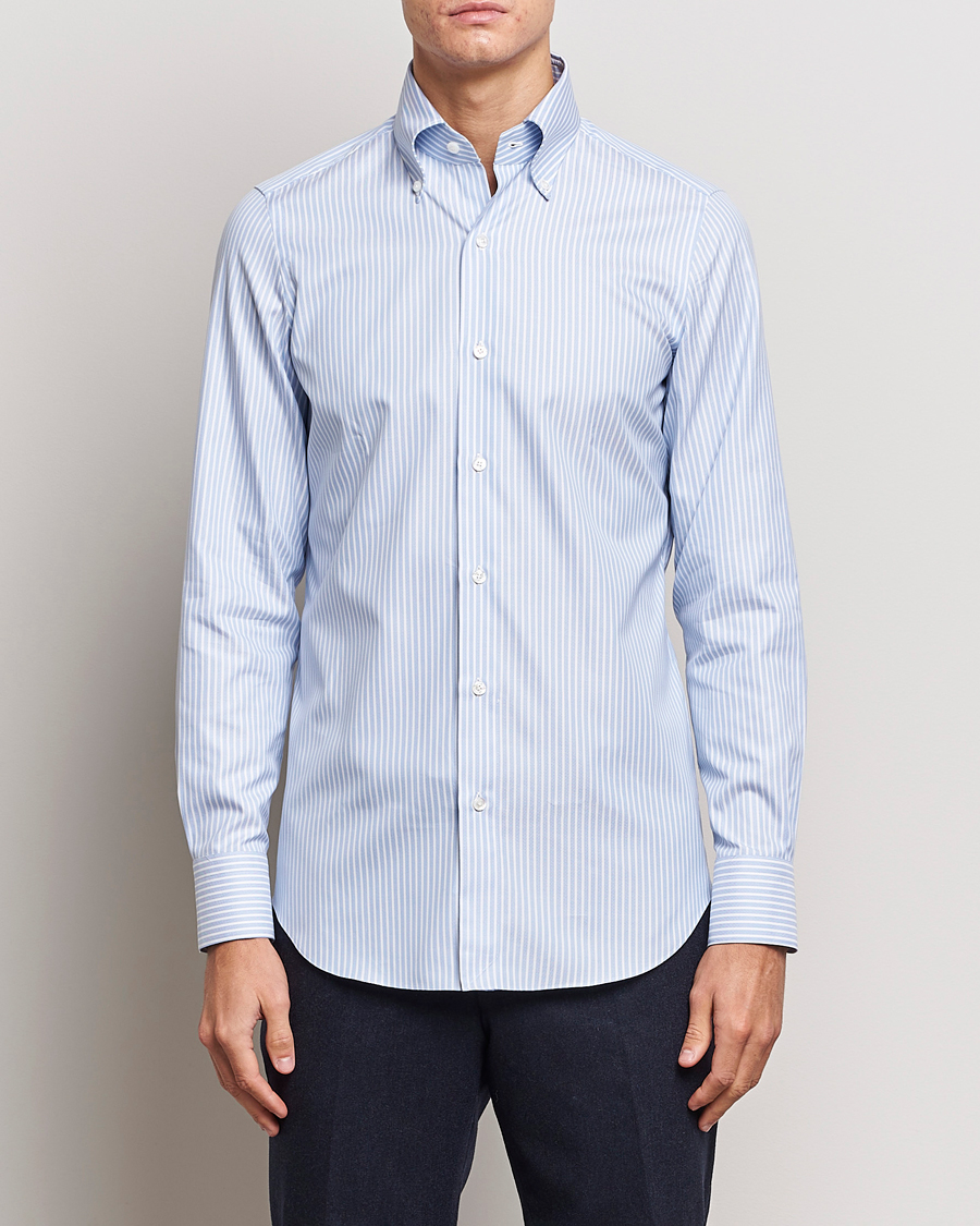 Men | Shirts | Finamore Napoli | Milano Slim Oxford Button Down Shirt Blue Stripe
