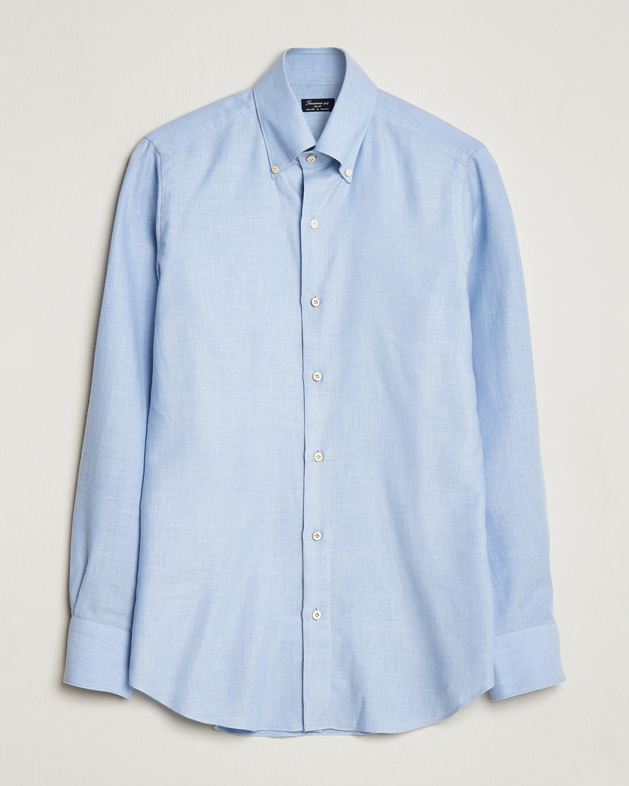 Men | Flannel Shirts | Finamore Napoli | Milano Slim Cashmere BD Shirt Light Blue