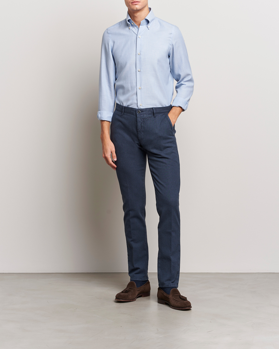 Men | Shirts | Finamore Napoli | Milano Slim Cashmere BD Shirt Light Blue