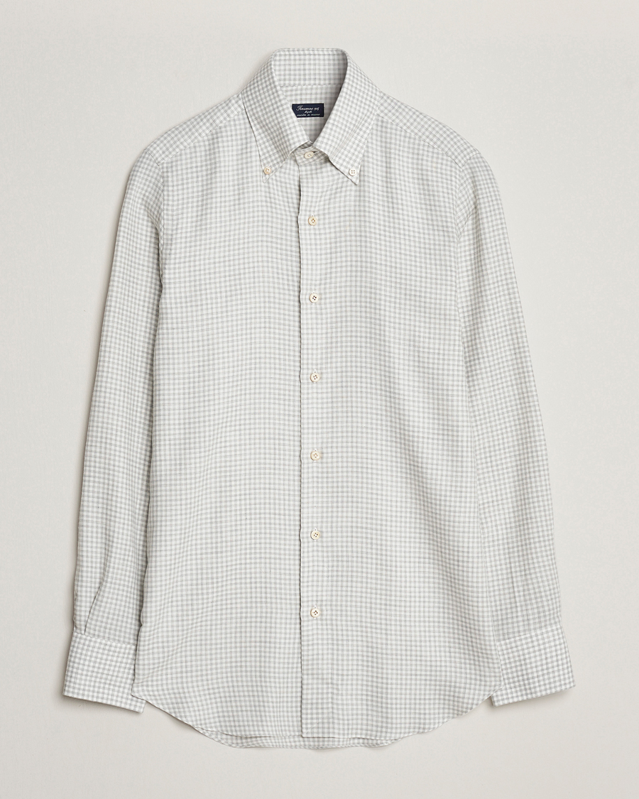 Men | Flannel Shirts | Finamore Napoli | Milano Slim Cashmere BD Shirt Light Grey