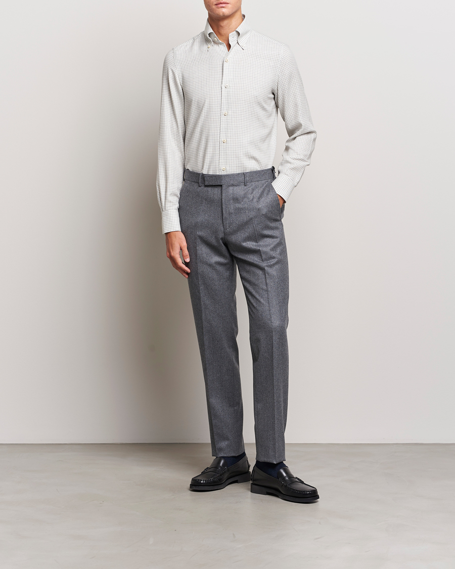 Men | Shirts | Finamore Napoli | Milano Slim Cashmere BD Shirt Light Grey