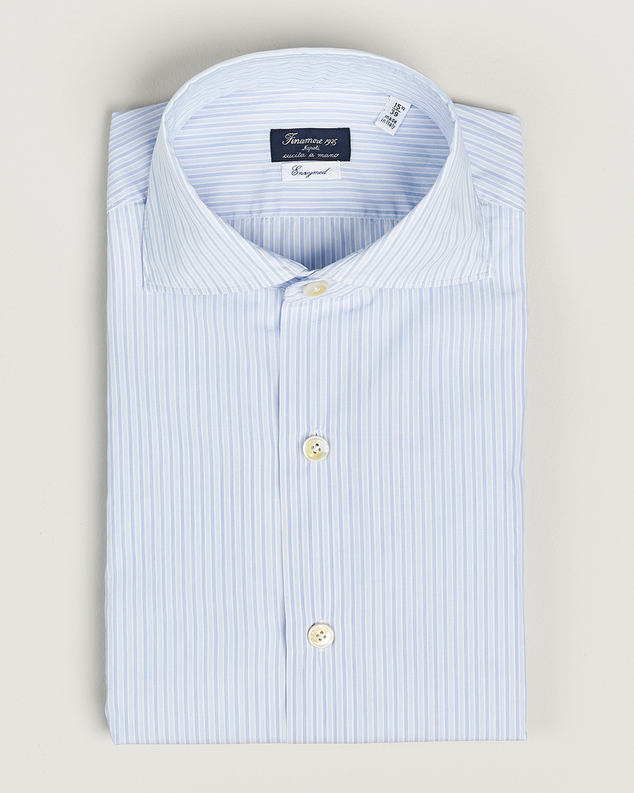 Men | Shirts | Finamore Napoli | Milano Slim Washed Dress Shirt Blue Stripe