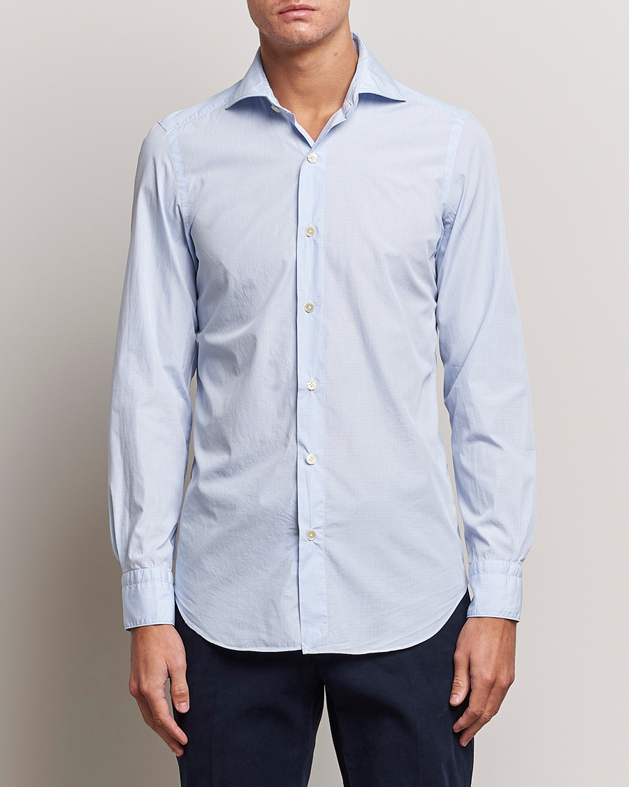 Men | Shirts | Finamore Napoli | Milano Slim Washed Dress Shirt Blue Check