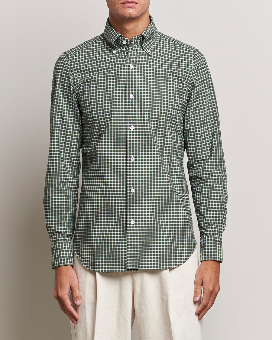 Men | Oxford Shirts | Finamore Napoli | Tokyo Slim Oxford Button Down Shirt Green Check