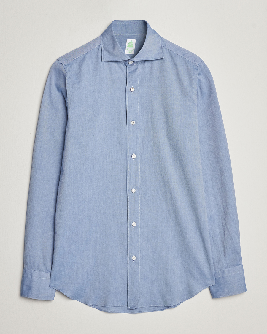 Men | Flannel Shirts | Finamore Napoli | Tokyo Slim Flannel Shirt Light Blue