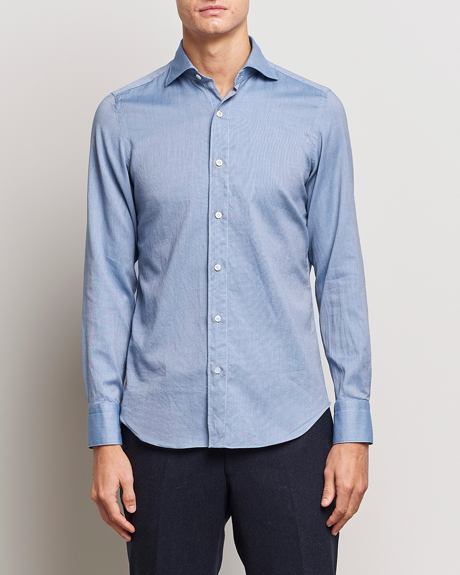 Men | Shirts | Finamore Napoli | Tokyo Slim Flannel Shirt Light Blue