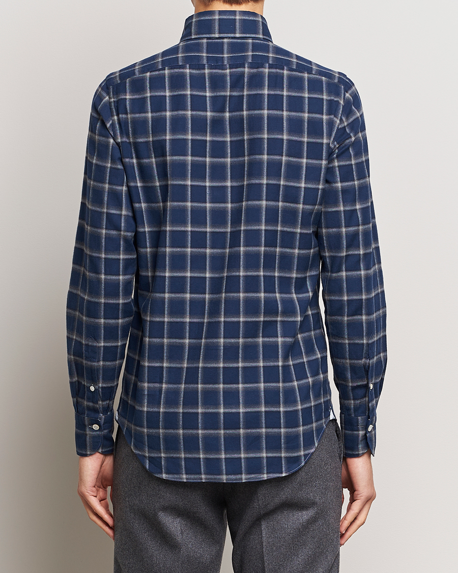 Men | Shirts | Finamore Napoli | Tokyo Slim Flannel Button Down Shirt Navy Check