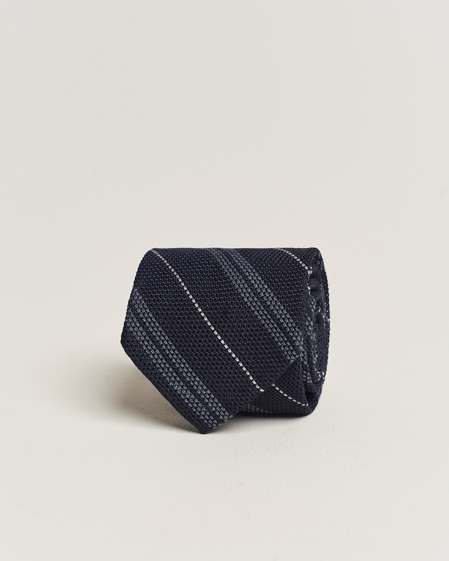 Men | Finamore Napoli Regimental Grenadine Silk Tie Navy | Finamore Napoli | Regimental Grenadine Silk Tie Navy