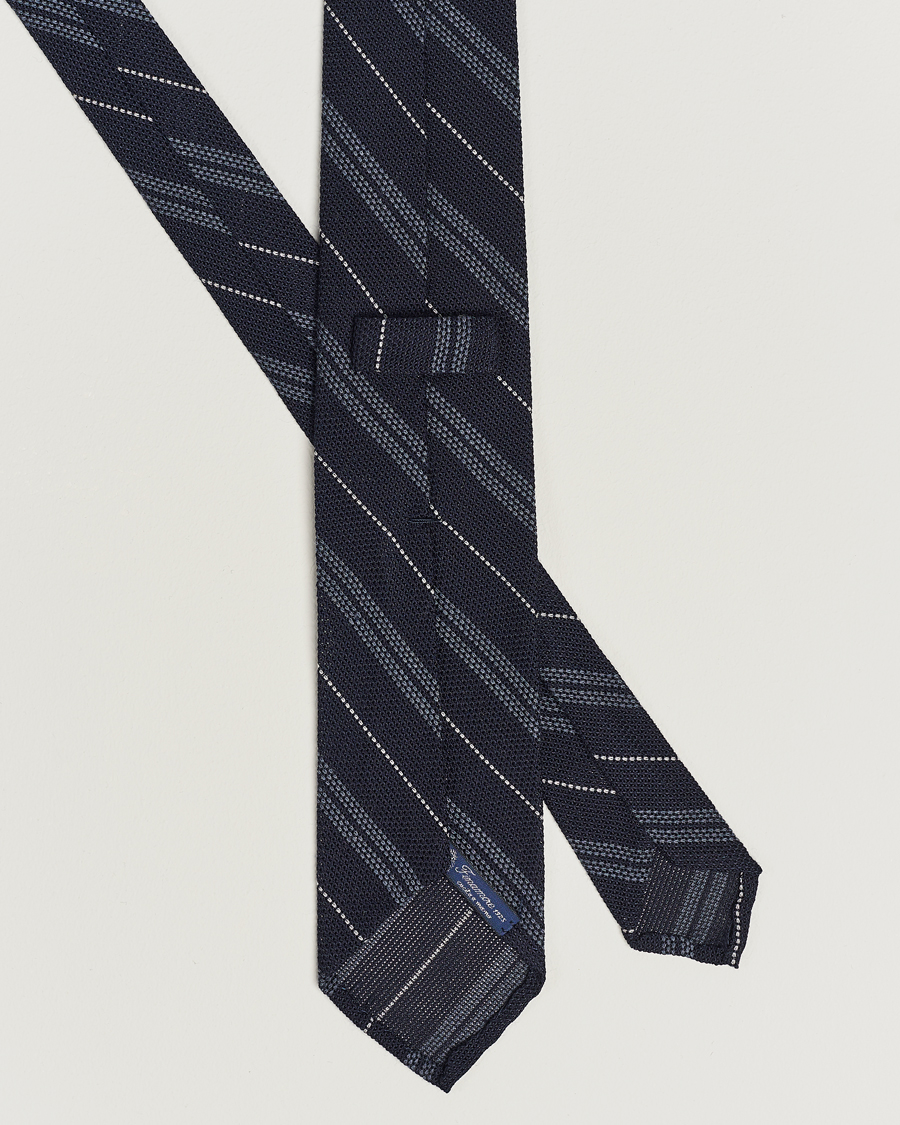 Men | Finamore Napoli Regimental Grenadine Silk Tie Navy | Finamore Napoli | Regimental Grenadine Silk Tie Navy