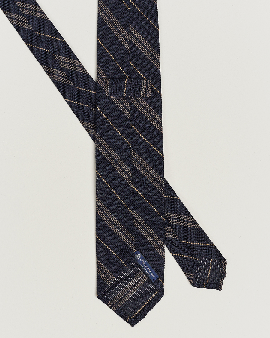 Men | Finamore Napoli Regimental Grenadine Silk Tie Navy/Brown | Finamore Napoli | Regimental Grenadine Silk Tie Navy/Brown