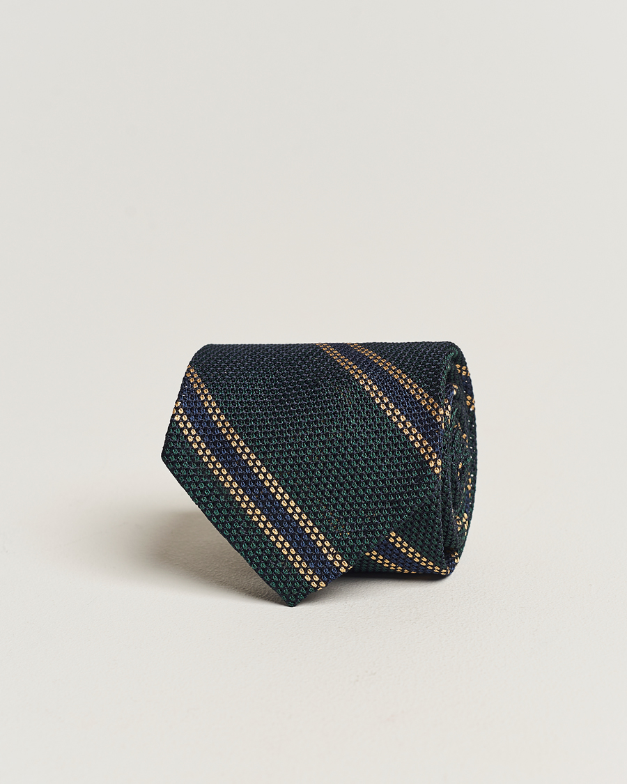 Men | Finamore Napoli Regimental Grenadine Silk Tie Green/Navy | Finamore Napoli | Regimental Grenadine Silk Tie Green/Navy