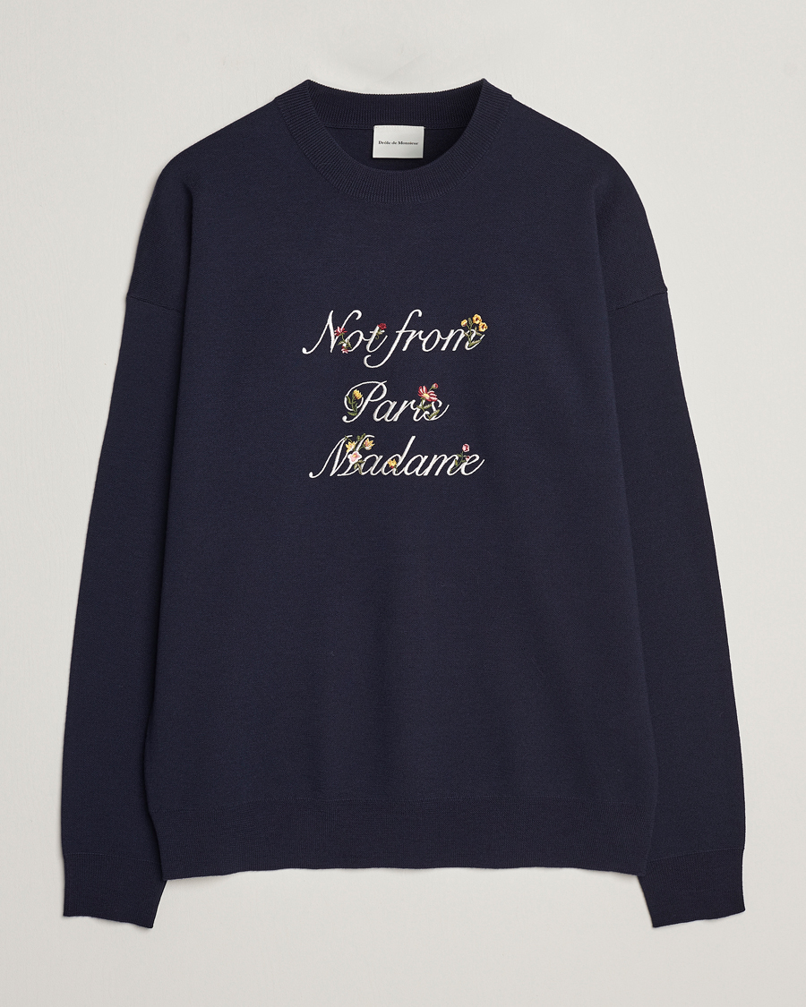 Men | Sweaters & Knitwear | Drôle de Monsieur | Flower Slogan Sweater Navy