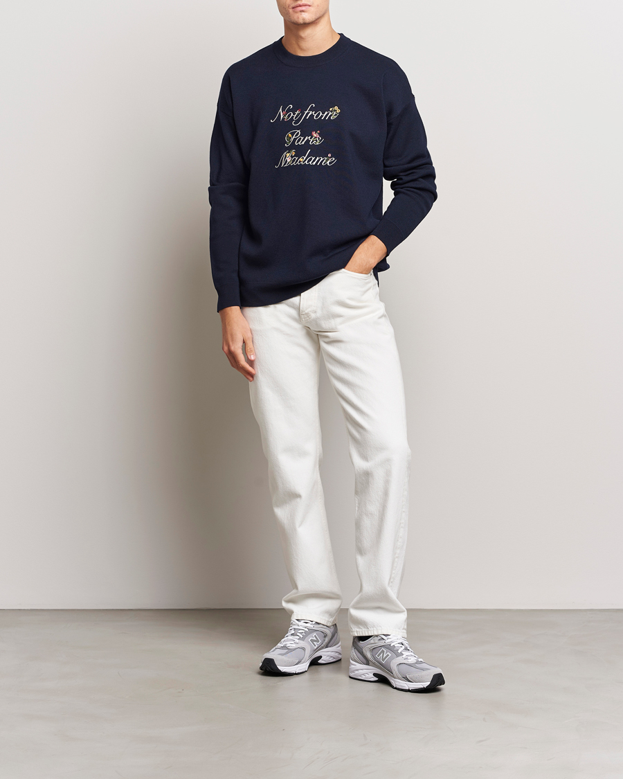 Men | Sweaters & Knitwear | Drôle de Monsieur | Flower Slogan Sweater Navy