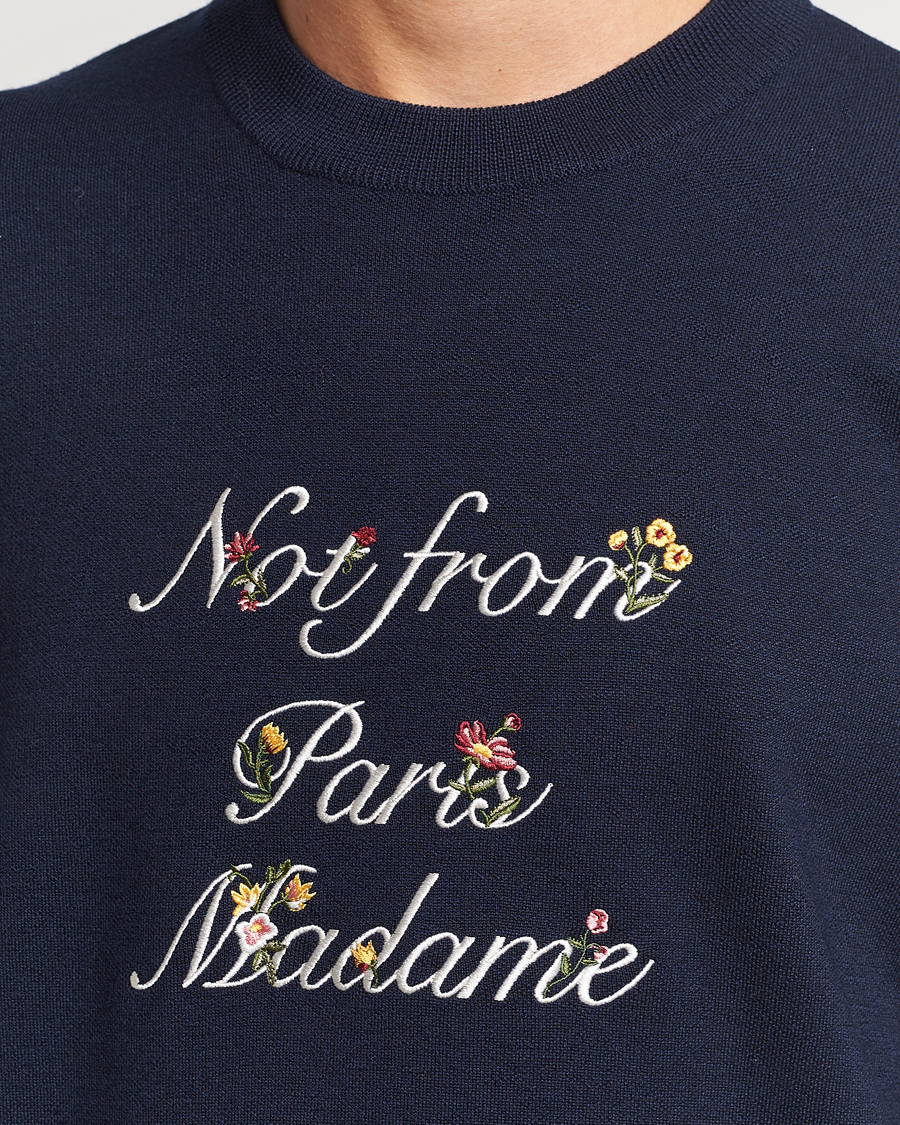 Men | Sweaters & Knitwear | Drôle de Monsieur | Flower Slogan Sweater Navy