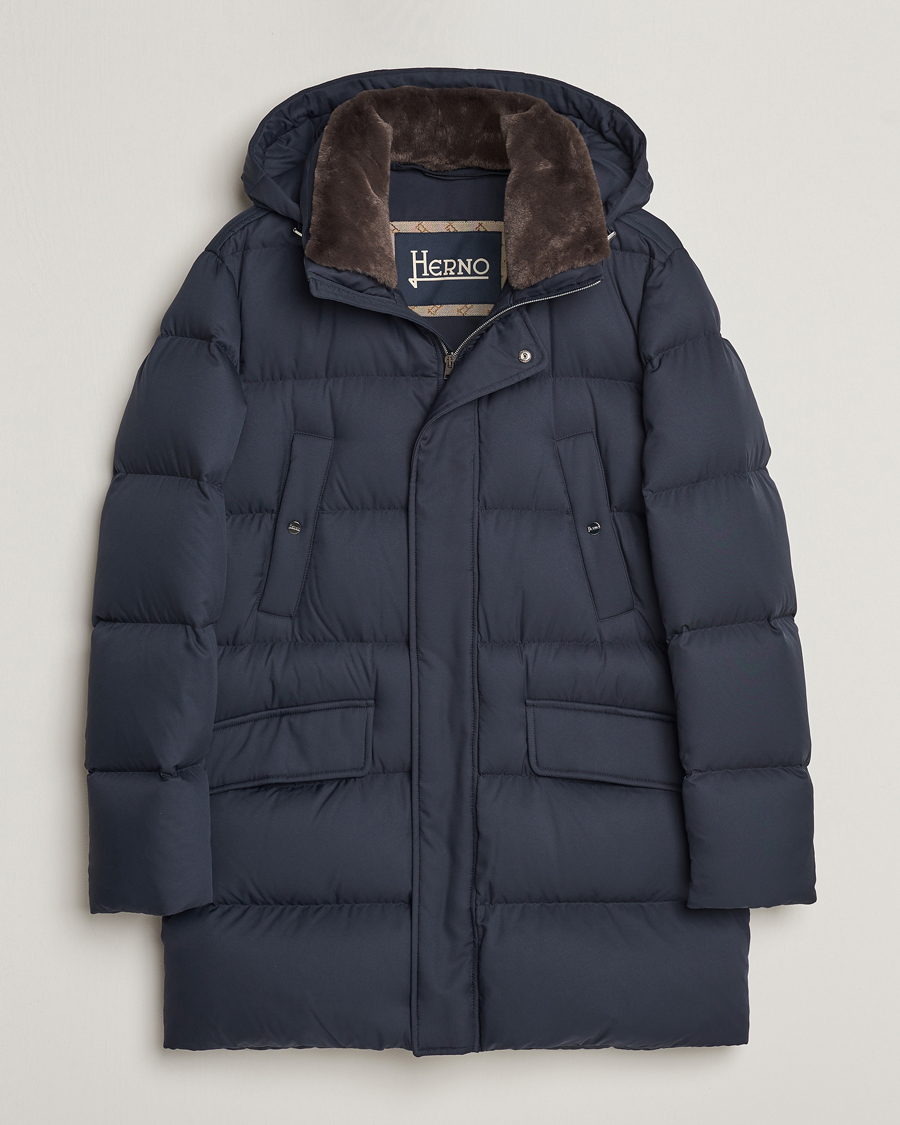 Men | Coats & Jackets | Herno | Faux Fur Down Parka Navy