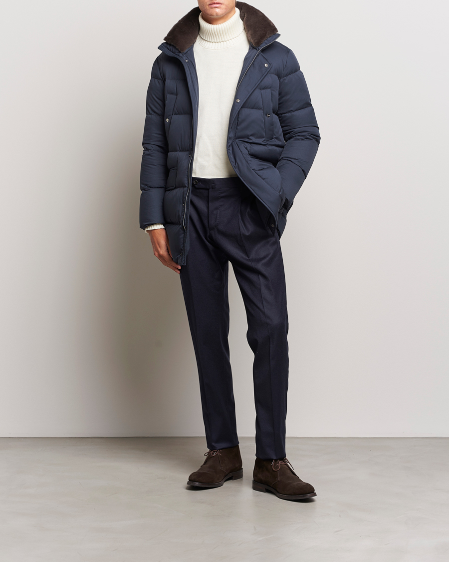 Men | Coats & Jackets | Herno | Faux Fur Down Parka Navy