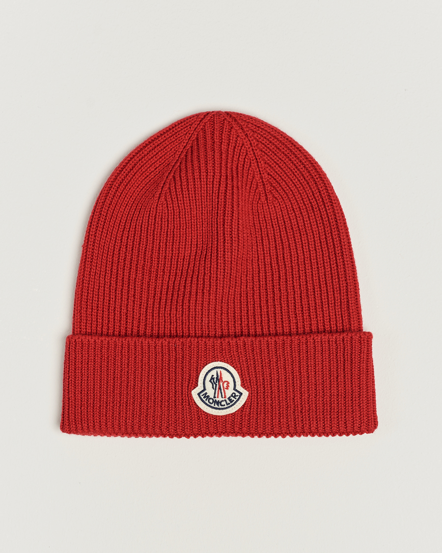 Men | Moncler Ribbed Wool Beanie Red | Moncler | Ribbed Wool Beanie Red