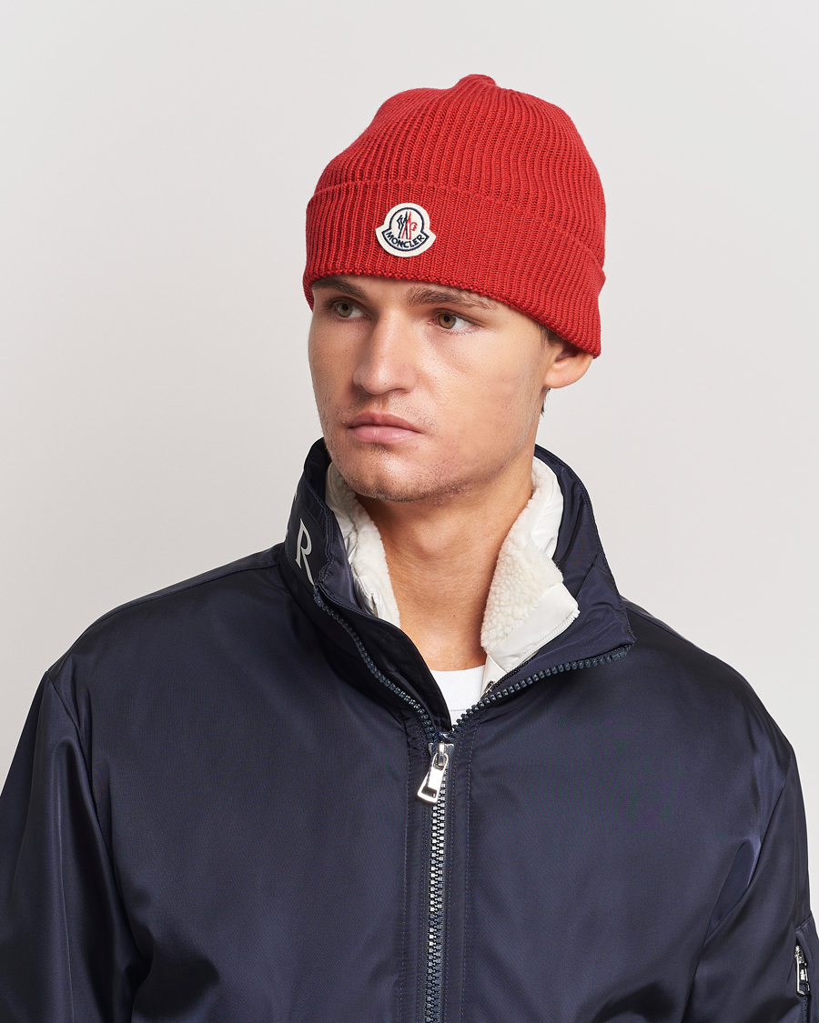 Men | Moncler Ribbed Wool Beanie Red | Moncler | Ribbed Wool Beanie Red