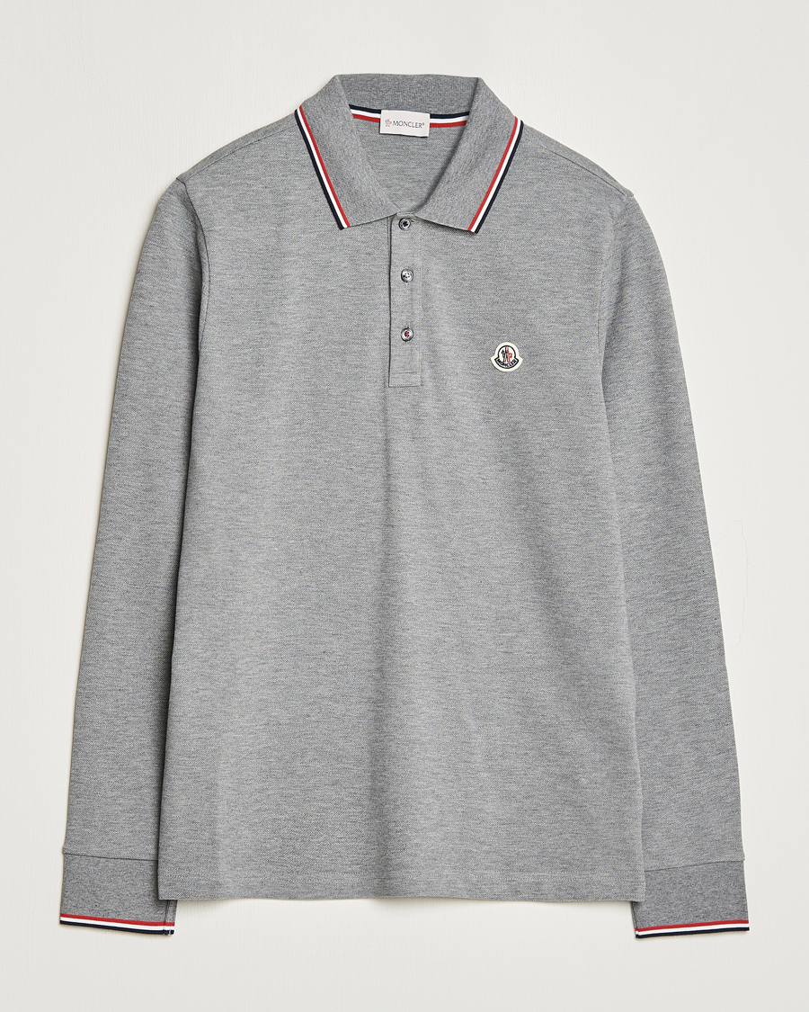 Men | Sweaters & Knitwear | Moncler | Contrast Rib Long Sleeve Polo Light Grey
