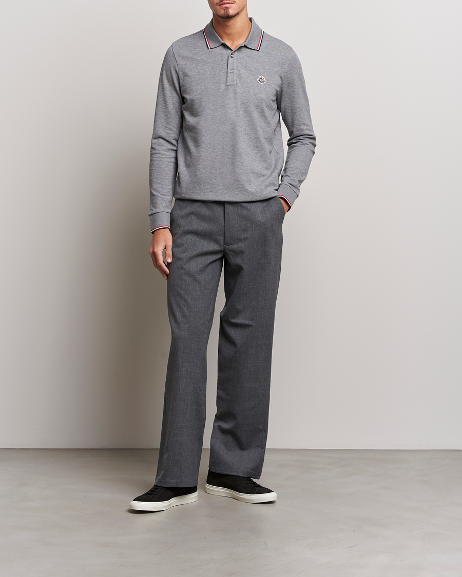 Men | Sweaters & Knitwear | Moncler | Contrast Rib Long Sleeve Polo Light Grey
