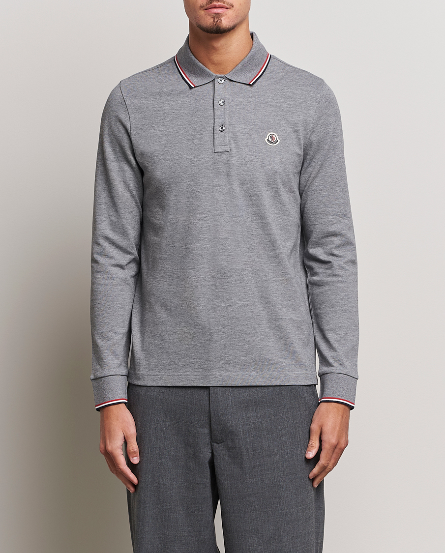 Men | Sweaters & Knitwear | Moncler | Contrast Rib Long Sleeve Polo Light Grey