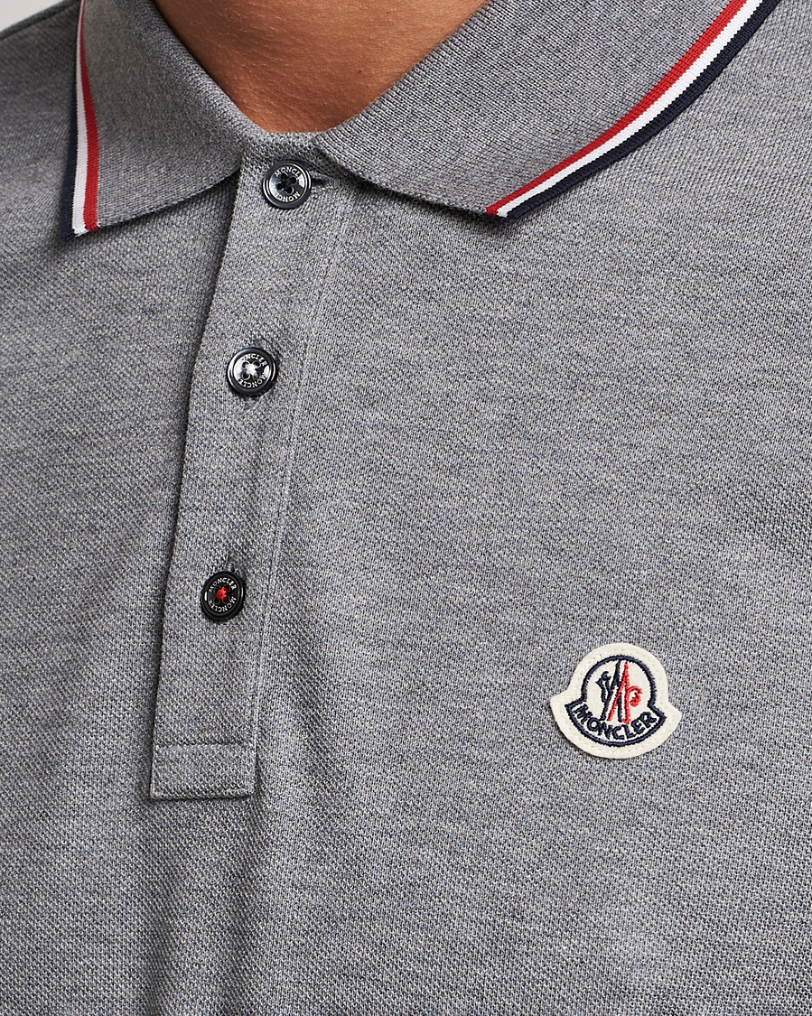 Men | Sweaters & Knitwear | Moncler | Contrast Rib Long Sleeve Polo Light Grey
