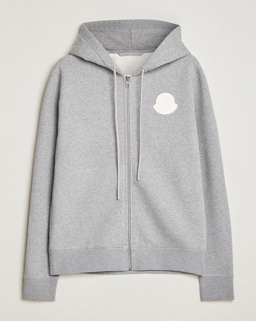 Men | Hooded Sweatshirts | Moncler | Patch Logo Zip Hoodie Light Grey