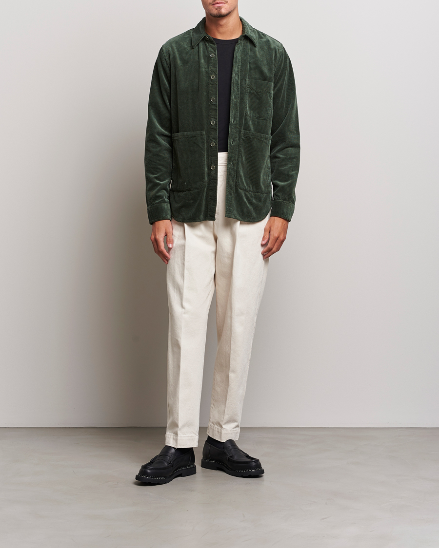 Men | Shirts | Aspesi | Corduroy Utility Shirt Dark Military