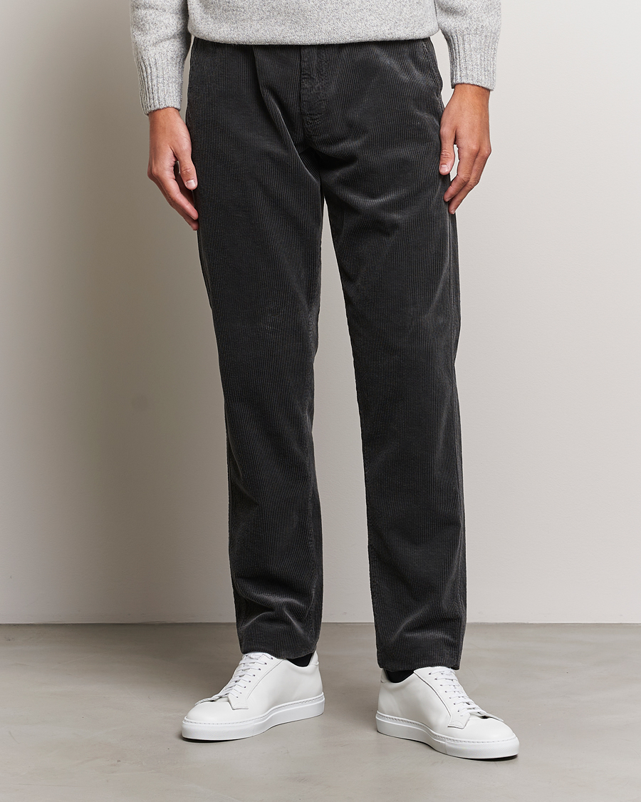 Men | Trousers | Aspesi | Drawstring Corduroy Trousers Charcoal