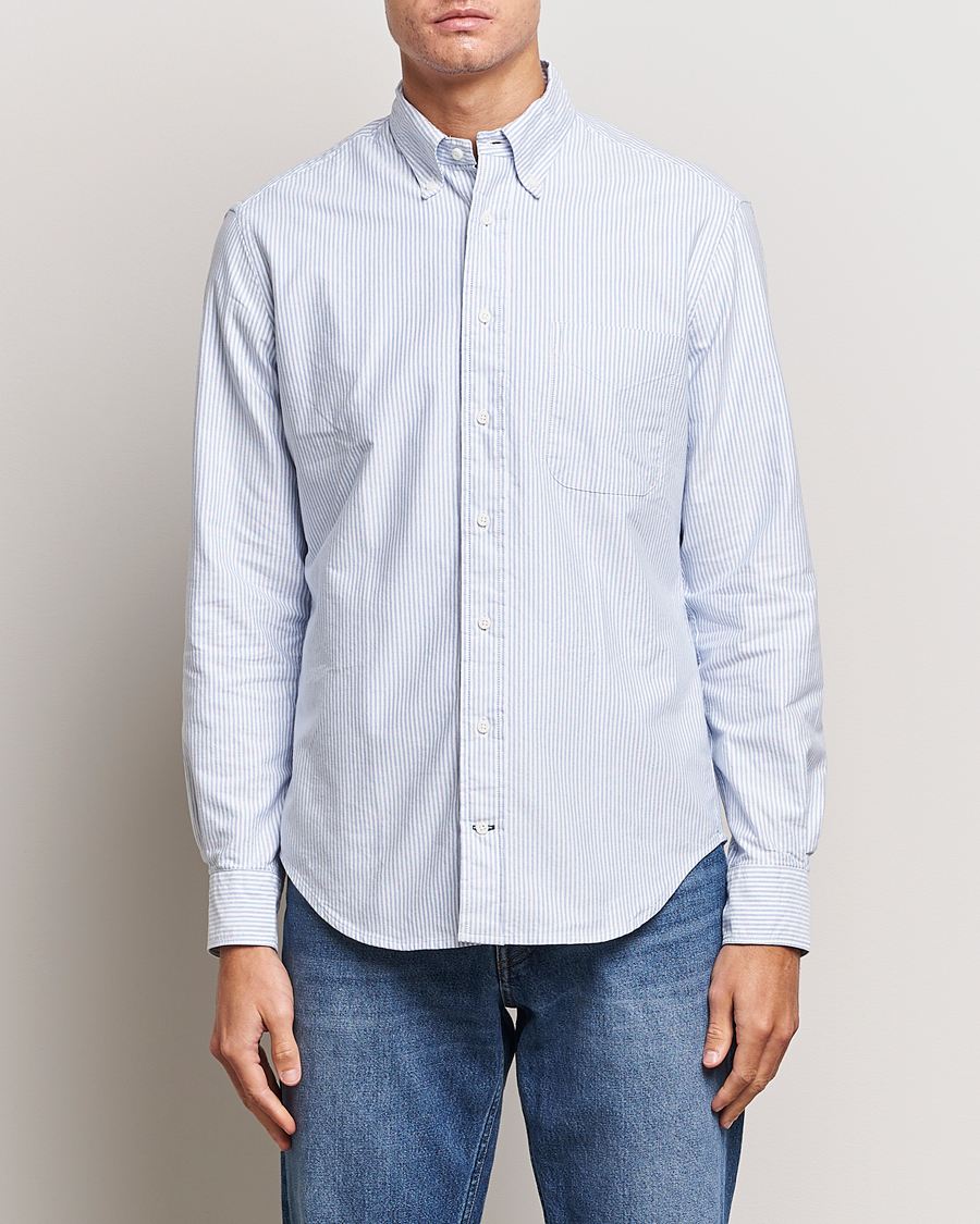 Men | Shirts | Gitman Vintage | Button Down Striped Oxford Shirt Light Blue