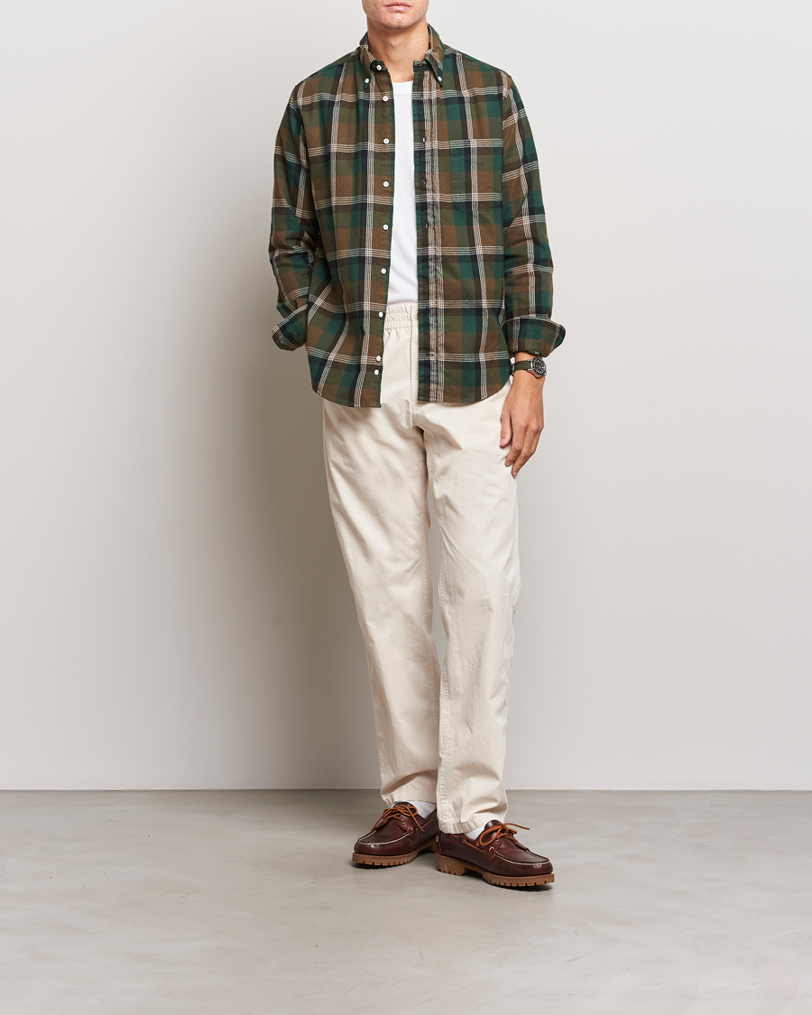 Men | Shirts | Gitman Vintage | Button Down Shaggy Flannel Shirt Olive Check