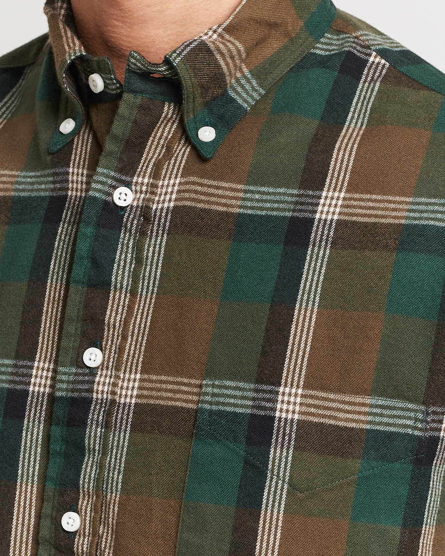 Men | Shirts | Gitman Vintage | Button Down Shaggy Flannel Shirt Olive Check