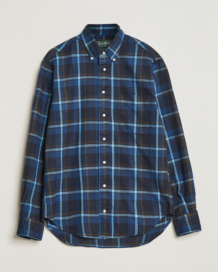Men | Flannel Shirts | Gitman Vintage | Button Down Shaggy Flannel Shirt Navy Check