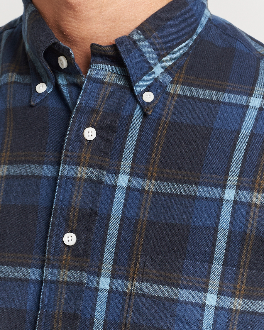 Men | Shirts | Gitman Vintage | Button Down Shaggy Flannel Shirt Navy Check