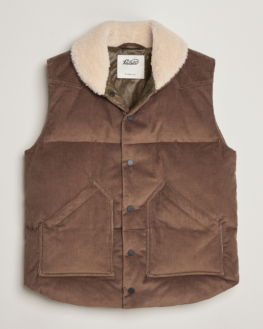 Men | Coats & Jackets | Valstar | Corduroy Shearling Collar Down Vest Brown