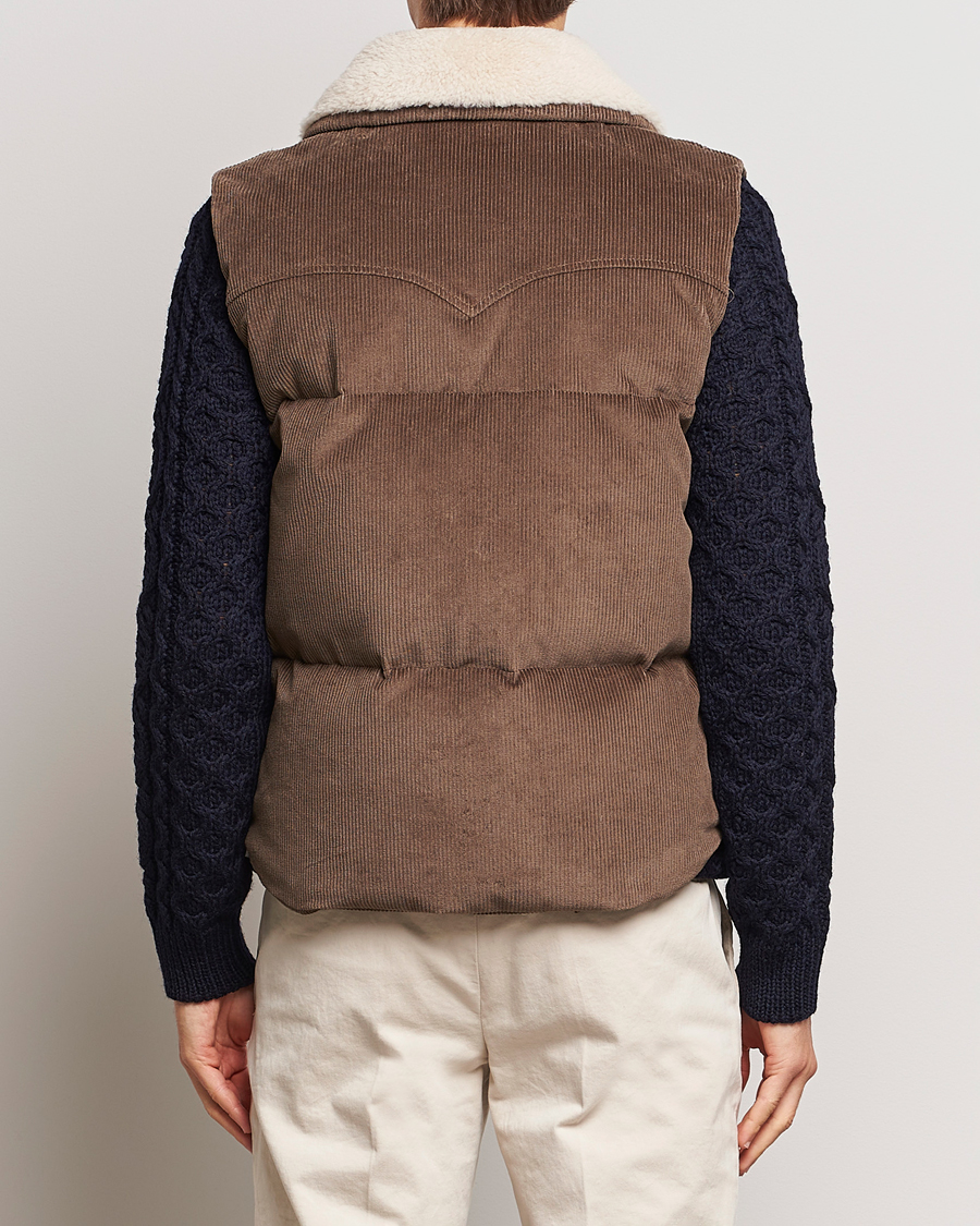Men | Coats & Jackets | Valstar | Corduroy Shearling Collar Down Vest Brown