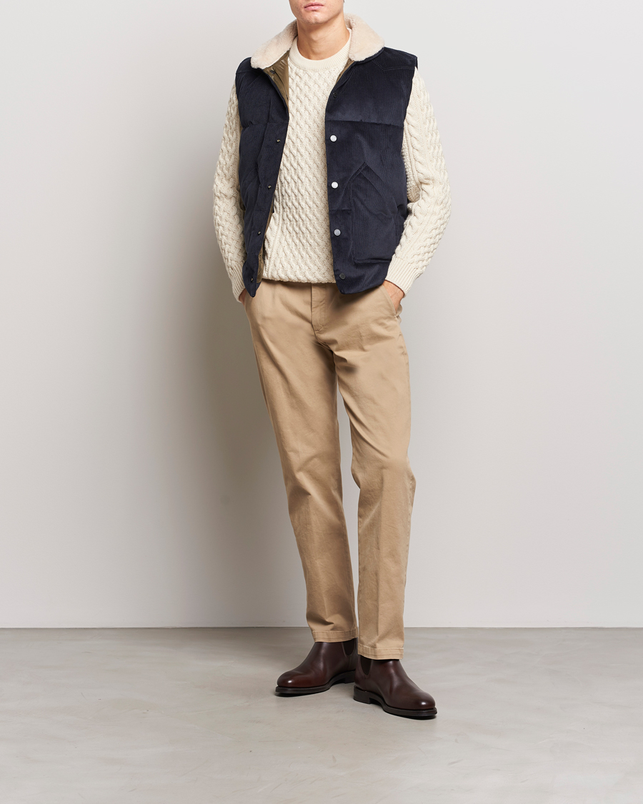 Men | Coats & Jackets | Valstar | Corduroy Shearling Collar Down Vest Navy