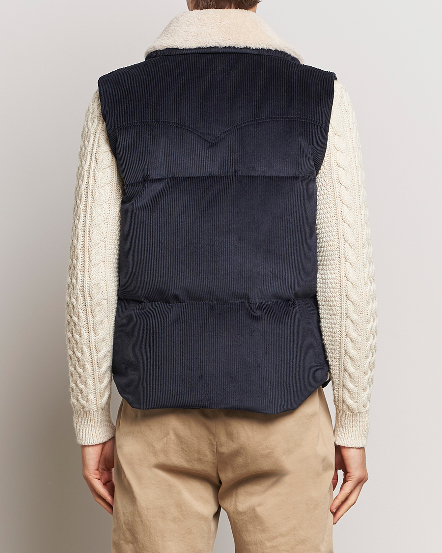 Men | Coats & Jackets | Valstar | Corduroy Shearling Collar Down Vest Navy