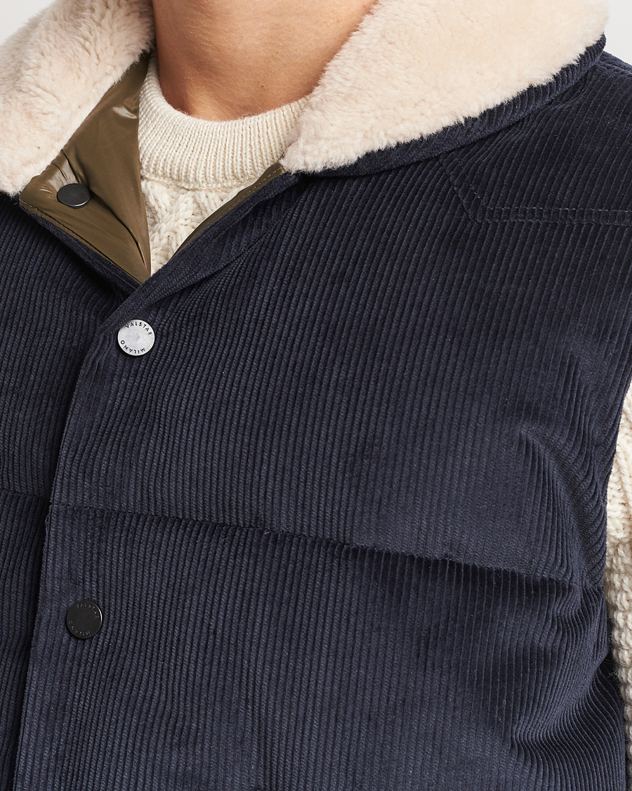 Men | Coats & Jackets | Valstar | Corduroy Shearling Collar Down Vest Navy