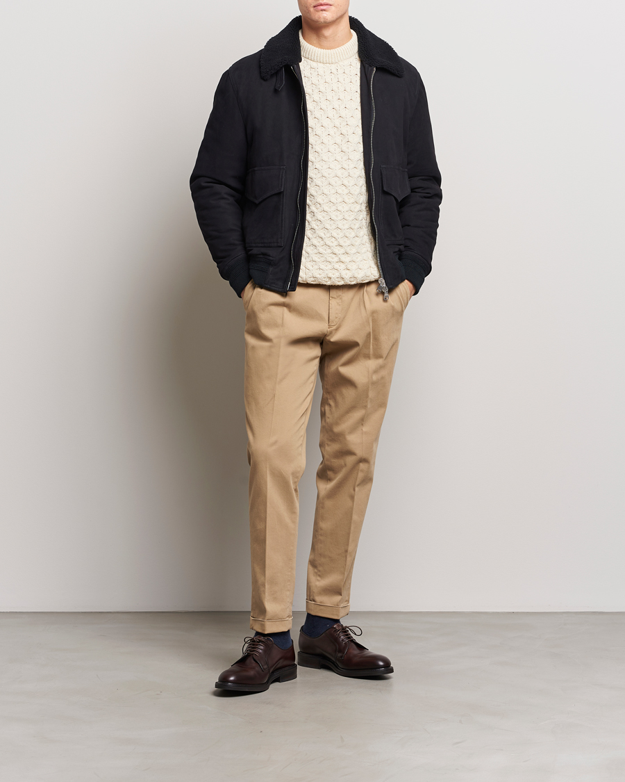 Men | Coats & Jackets | Valstar | Shearling Collar Suede Bomber Navy